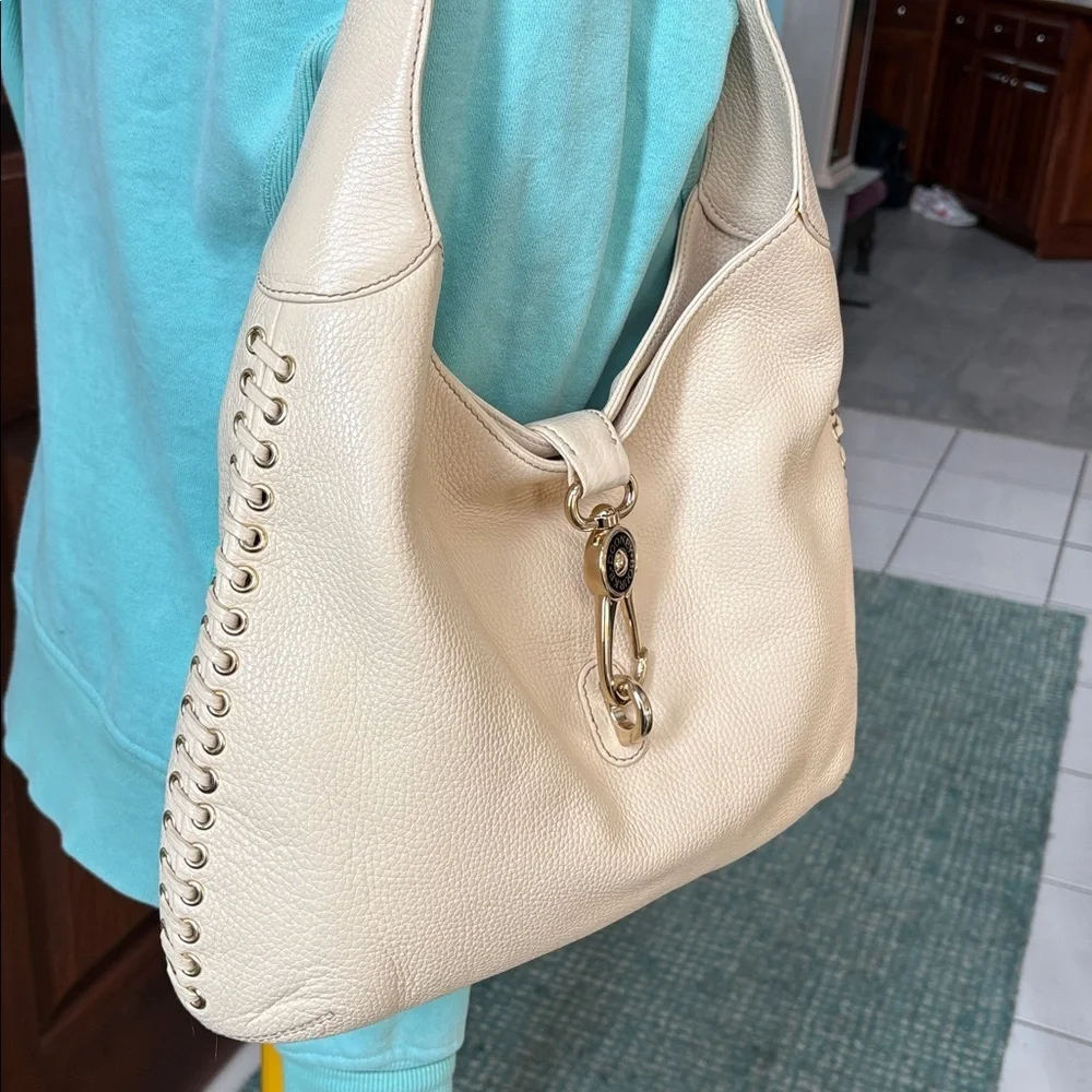 Dooney & Bourke Vintage Shoulder Bag pebbled leather Cream/gold tone lace up